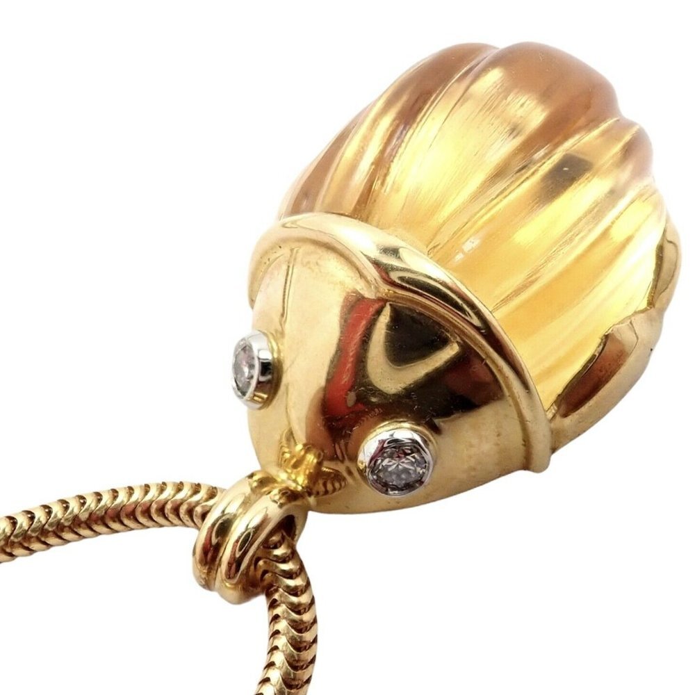 Rare Tiffany & Co Platinum 18k Gold Carved Citrine Diamond Scarab Necklace​